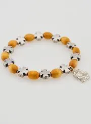 Rosenkranz Armband Holz und Silberkreuz