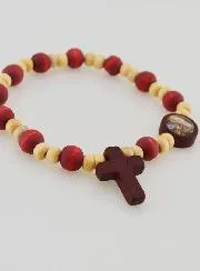 Zehnerrosenkranz Armband Holz zweifarbig - Lourdes Medaille