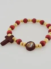 Zehnerrosenkranz Armband Holz zweifarbig - Lourdes Medaille