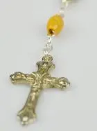 Zehner-Rosenkranz aus Holz mit Lourdes Wasser