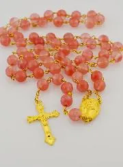 Rosenkranz Modeschmuck Rosenquarz an Kette Goldplattiert