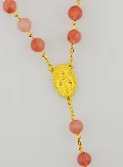 Rosenkranz Modeschmuck Rosenquarz an Kette Goldplattiert
